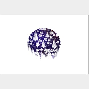 Indigo and Purple Christmas Floral Pattern Posters and Art